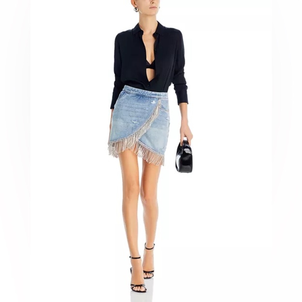 BLANKNYC Rhinestone Fringe Denim Mini Skirt Size 29